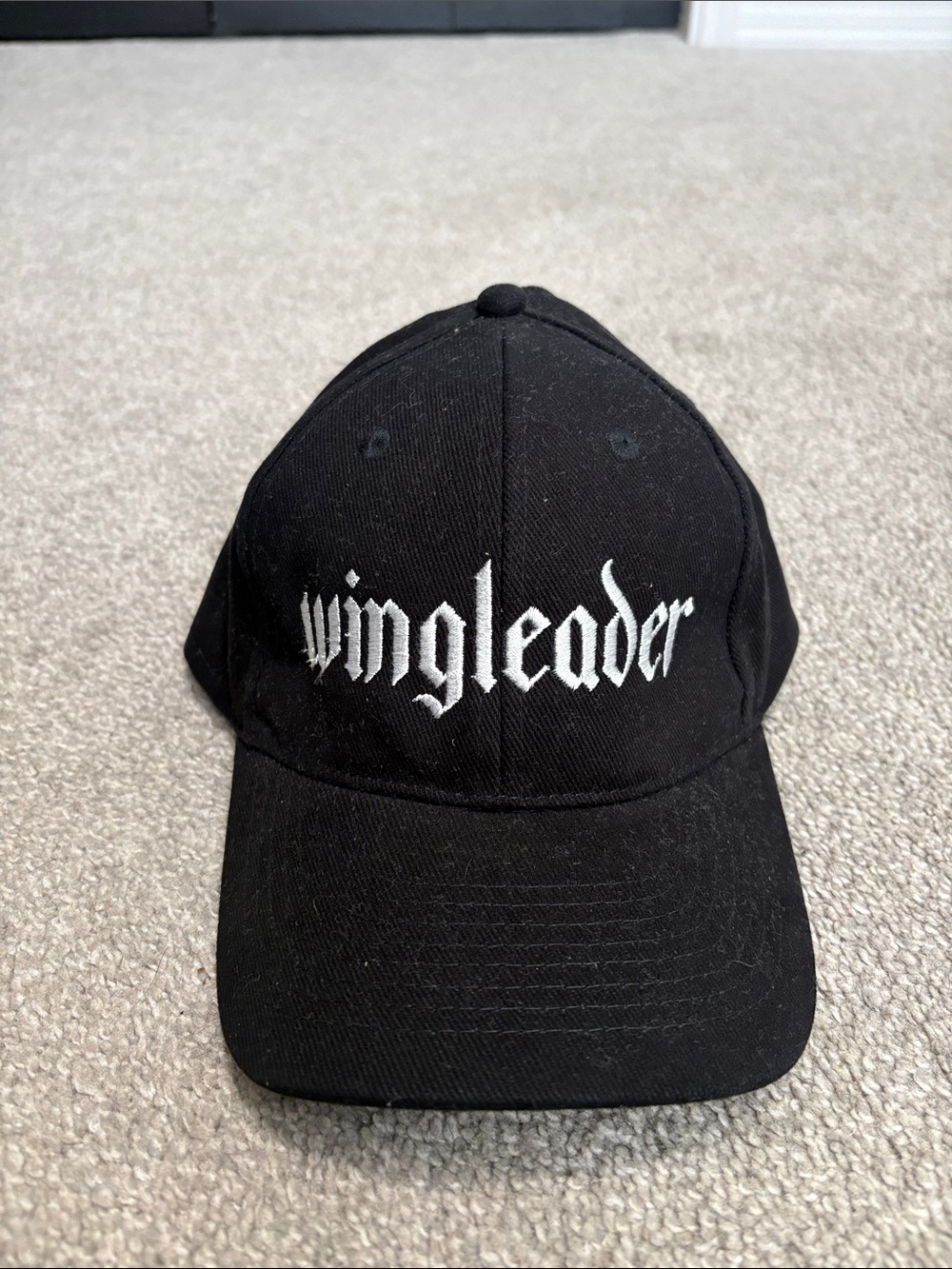 Wing Leader fourth wing Black Strapback Baseball Cap with White Interior Panels